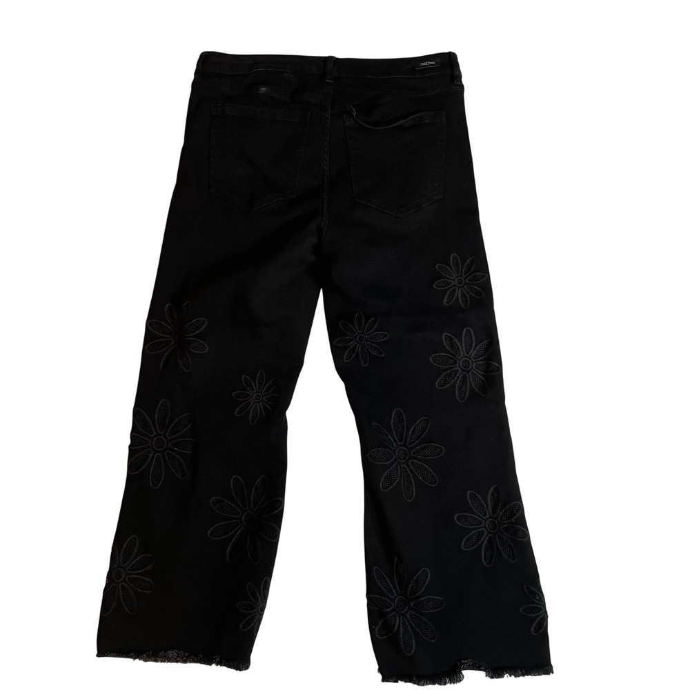 Liverpool Hannah Crop Flare Jeans Black Floral Eyelet 12/31 Raw Hem Boho Chic - Picture 3 of 9